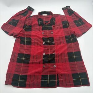 Jones New‎ York Shirt Womens Size Red Plaid Button Front Long Sleeve Top